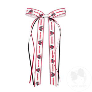 Pair of Ohio State Logo Ribbon Boot Bows with Streamers