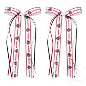 Pair of Ohio State Logo Ribbon Boot Bows with Streamers