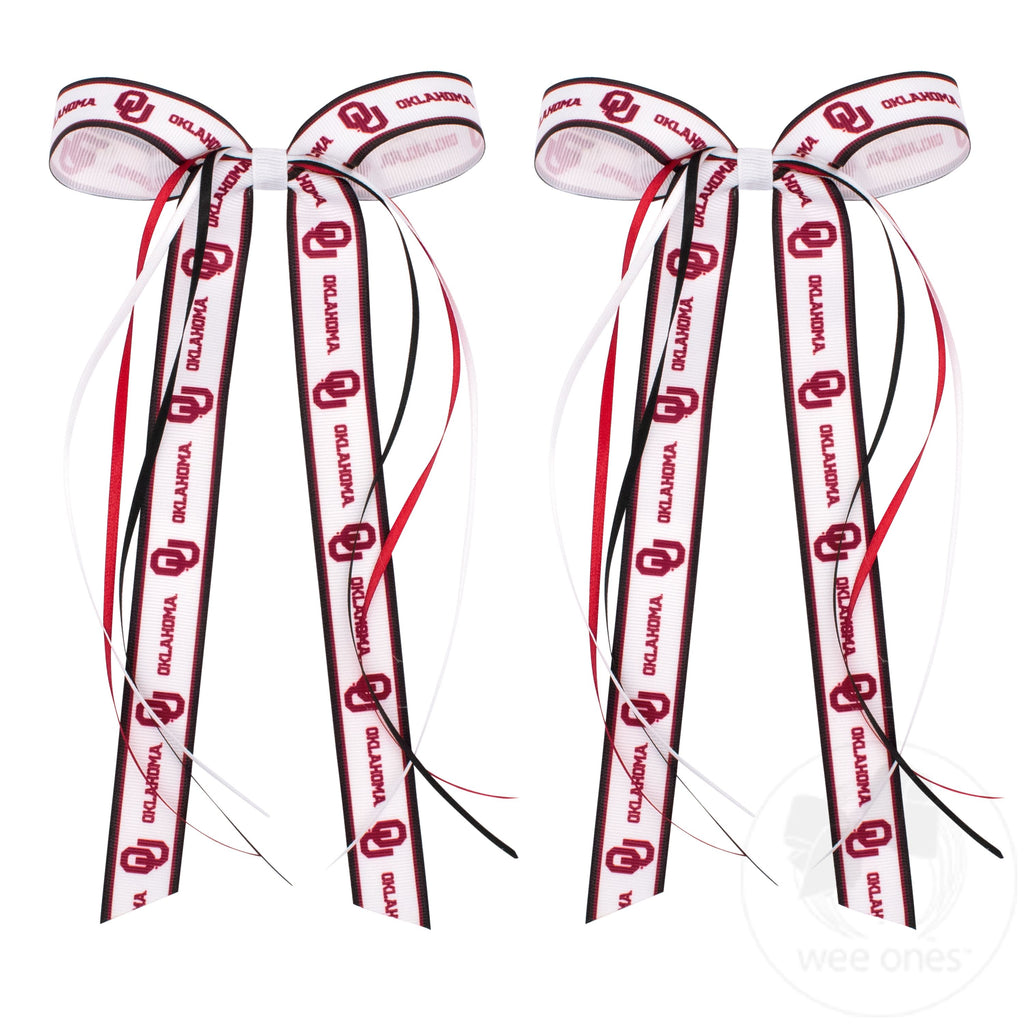Pair of Oklahoma Logo Ribbon Boot Bows with Streamers