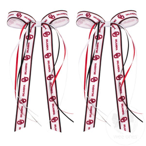 Pair of Oklahoma Logo Ribbon Boot Bows with Streamers