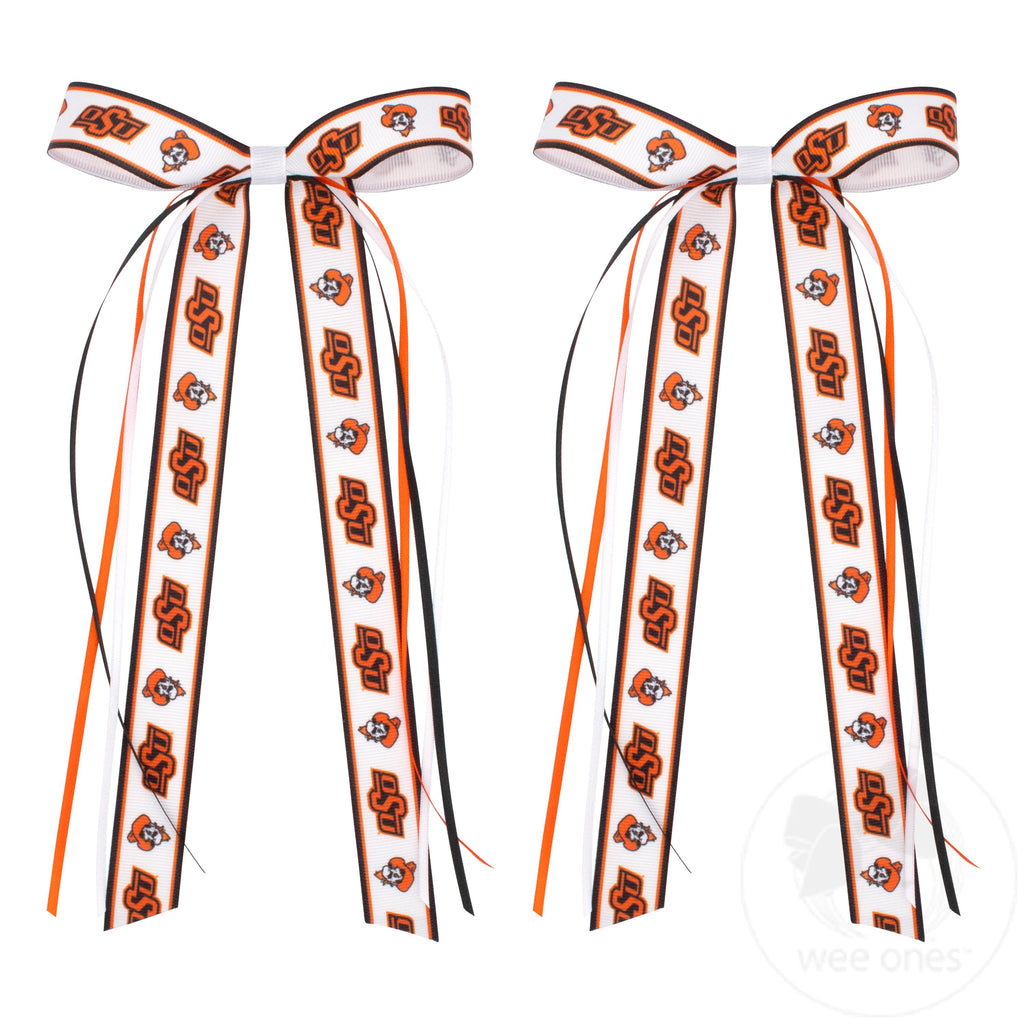 Pair of Oklahoma State Logo Ribbon Boot Bows with Streamers