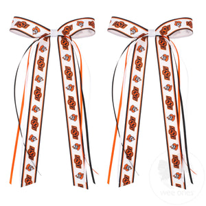 Pair of Oklahoma State Logo Ribbon Boot Bows with Streamers