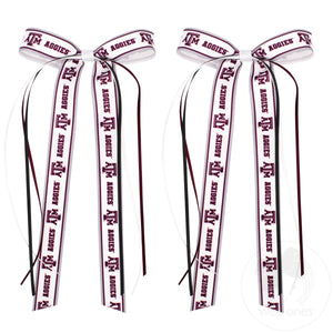 Pair of Texas A&M Logo Ribbon Boot Bows with Streamers