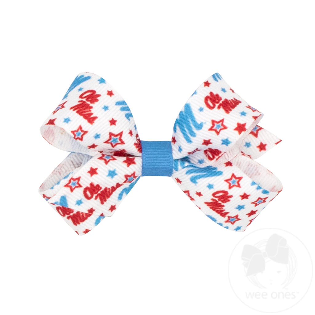Mini Ole Miss Logo Print Hair Bow