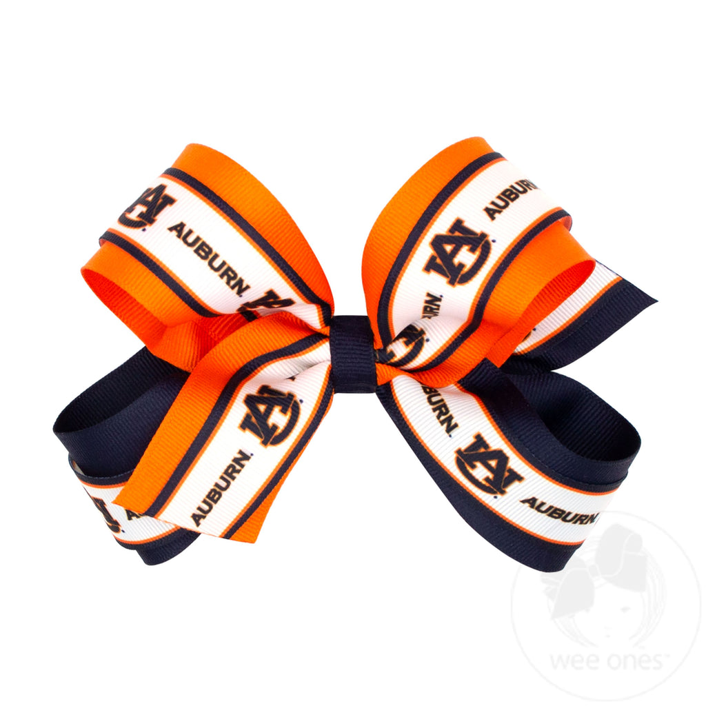 Large Auburn Logo Ribbon Underlay Hair Bow