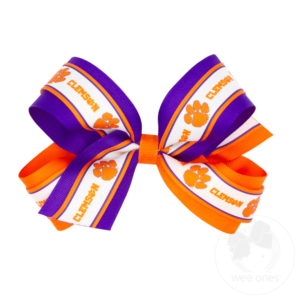 Large Clemson Logo Ribbon Underlay Hair Bow