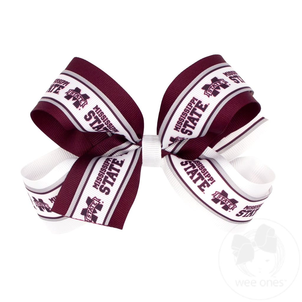 Large Mississippi State Logo Ribbon Underlay Hair Bow