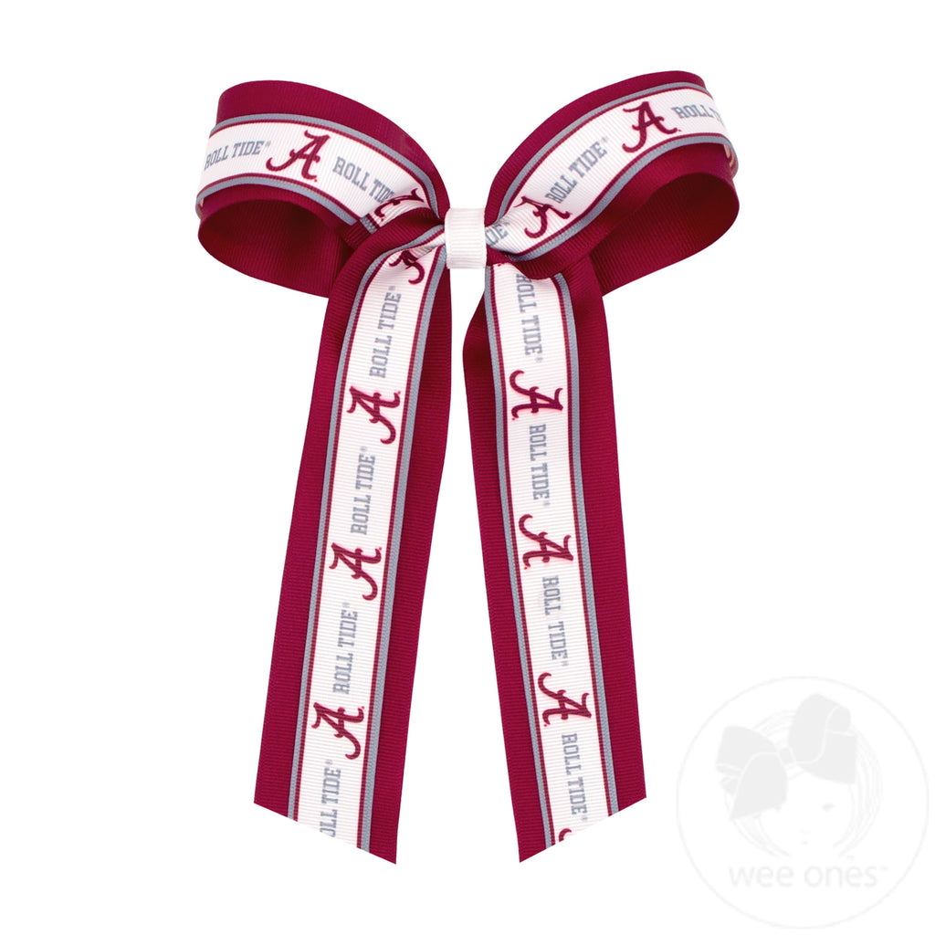 Large Collegiate Logo Ribbon Underlay Hair Bow with Streamer Tails