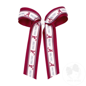 Large Collegiate Logo Ribbon Underlay Hair Bow with Streamer Tails