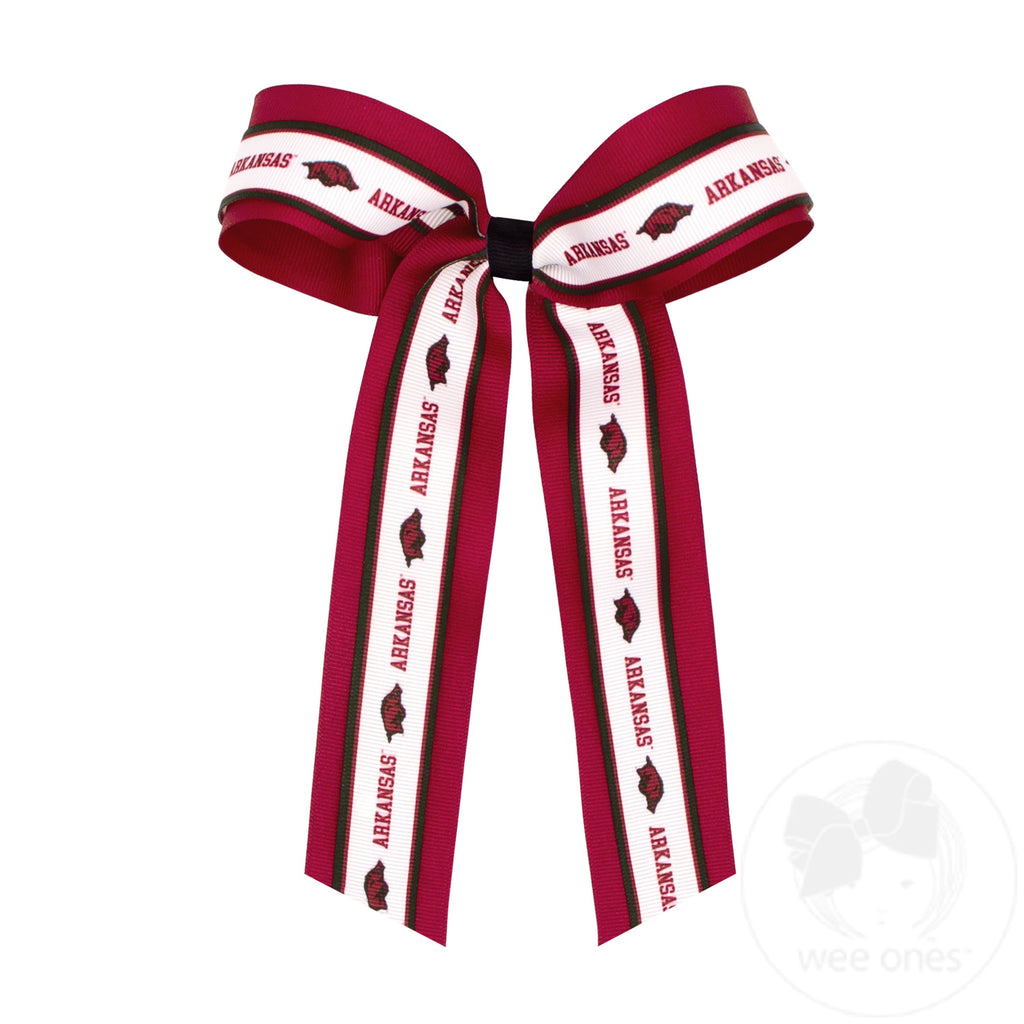 Large Arkansas Logo Ribbon Underlay Hair Bow with Streamer Tails