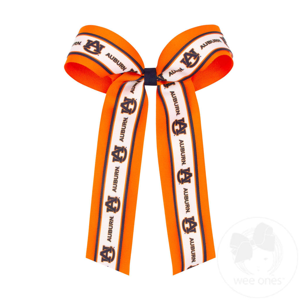 Large Auburn Logo Ribbon Underlay Hair Bow with Streamer Tails
