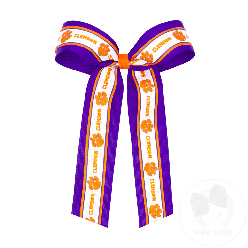 Large Clemson Logo Ribbon Underlay Hair Bow with Streamer Tails