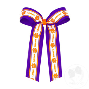 Large Clemson Logo Ribbon Underlay Hair Bow with Streamer Tails