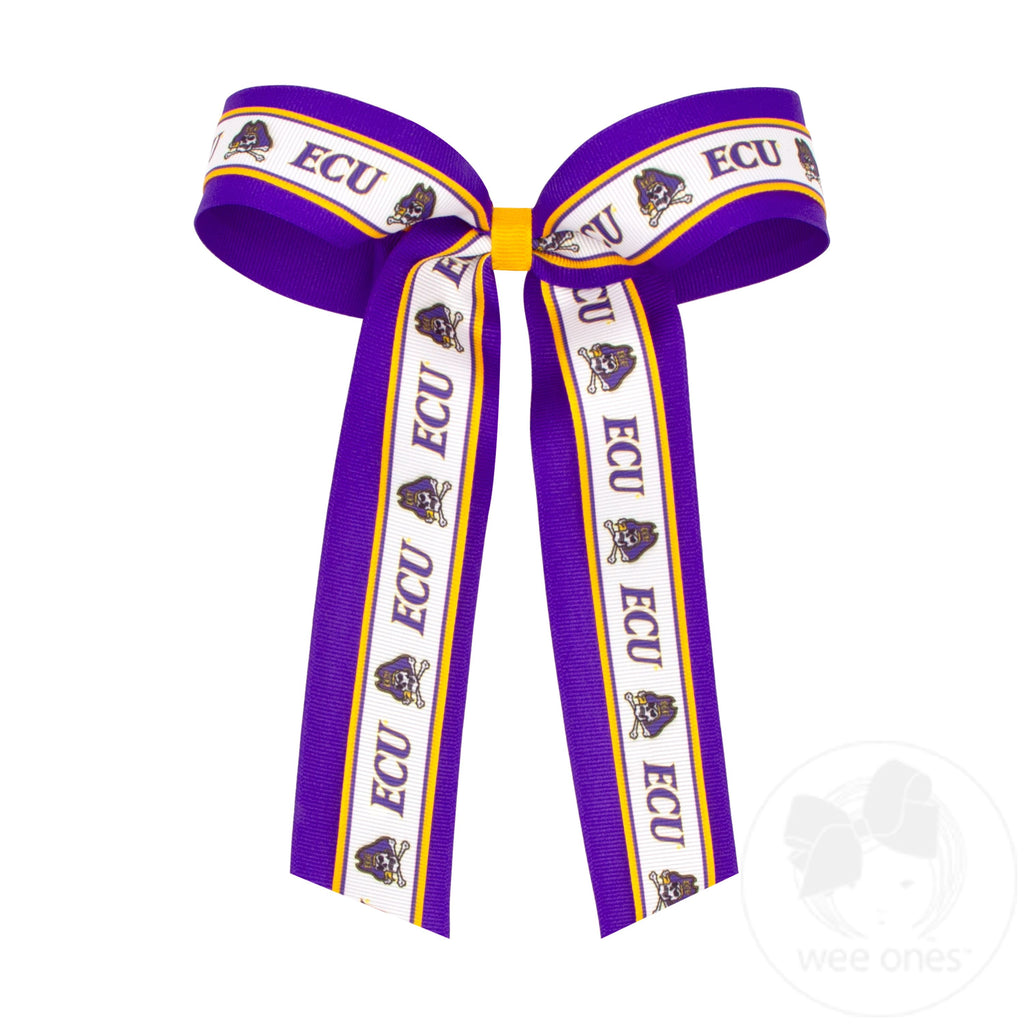 Large East Carolina Logo Ribbon Underlay Hair Bow with Streamer Tails