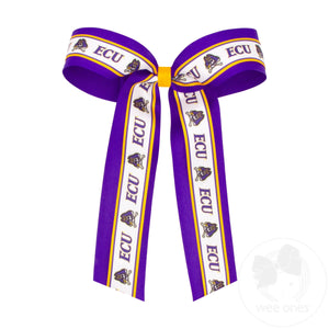 Large East Carolina Logo Ribbon Underlay Hair Bow with Streamer Tails