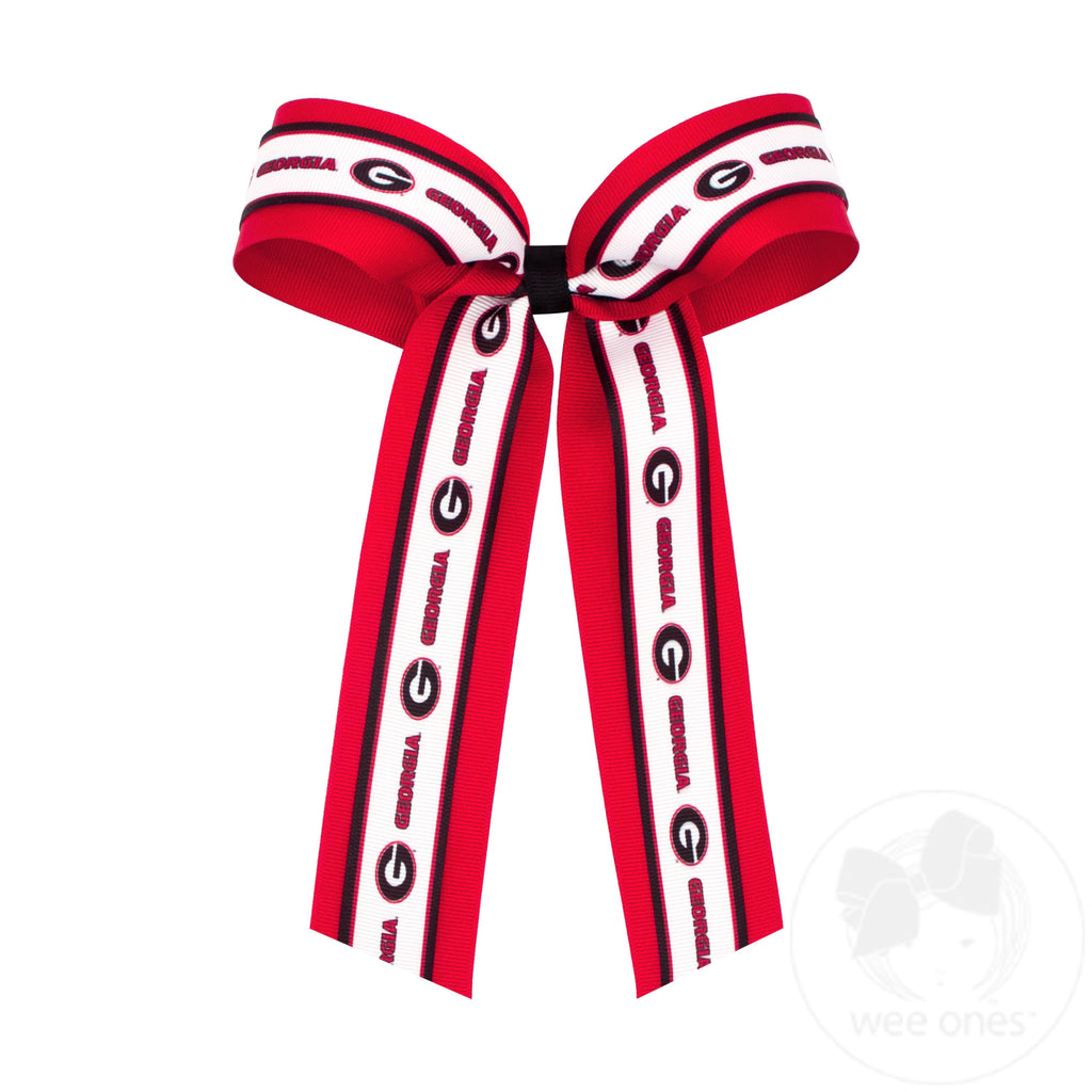 Large Georgia Logo Ribbon Underlay Hair Bow with Streamer Tails