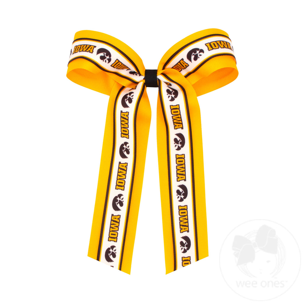 Large Iowa Logo Ribbon Underlay Hair Bow with Streamer Tails