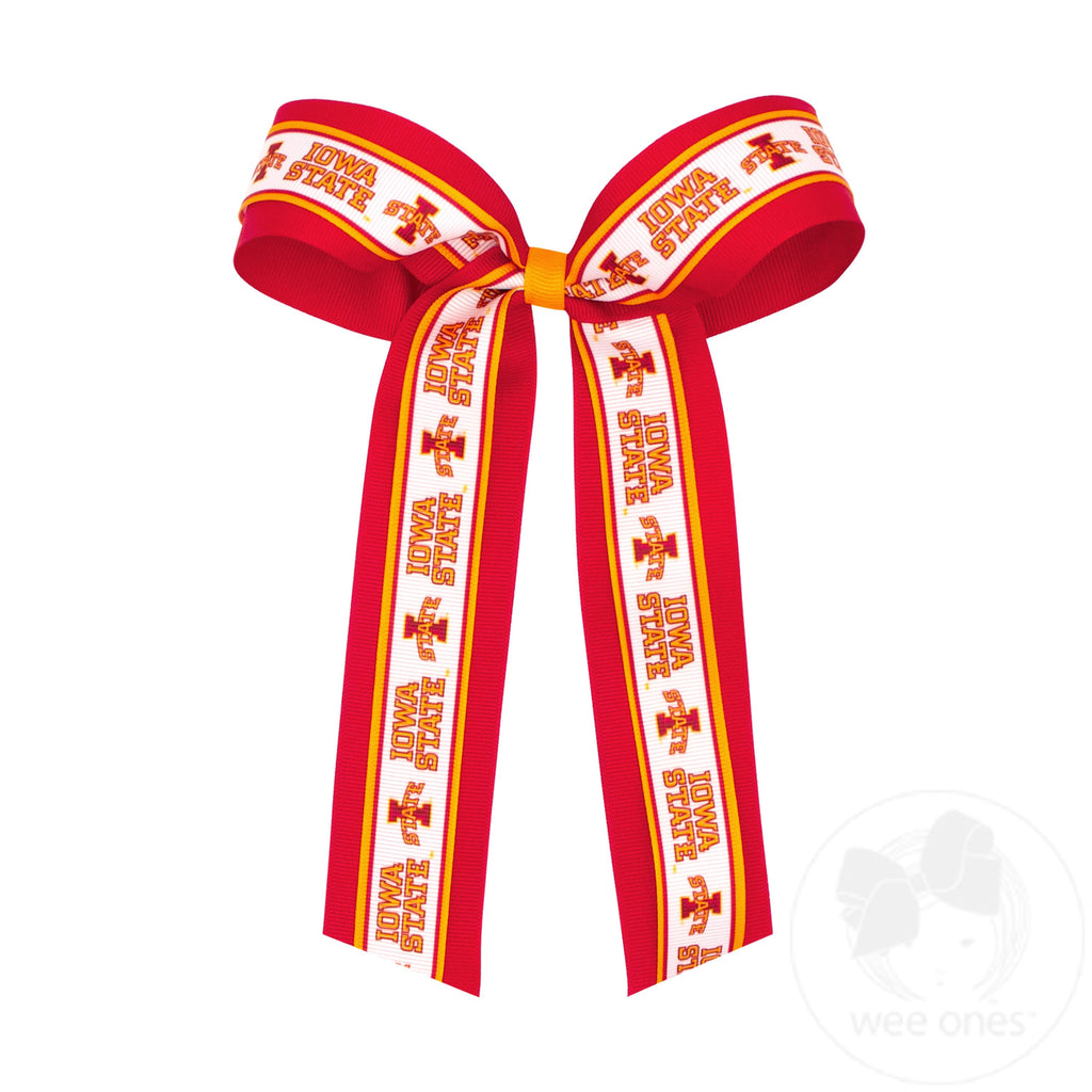 Large Iowa State Logo Ribbon Underlay Hair Bow with Streamer Tails
