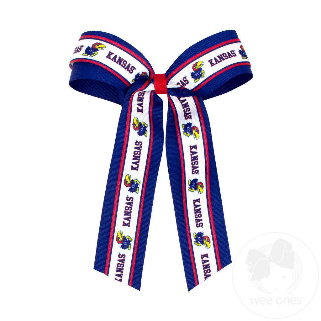 Large Kansas Logo Ribbon Underlay Hair Bow with Streamer Tails