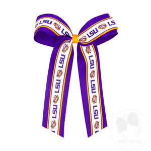 Large Louisiana State Logo Ribbon Underlay Hair Bow with Streamer Tails