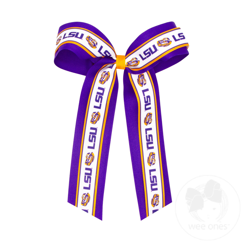 Large Louisiana State Logo Ribbon Underlay Hair Bow with Streamer Tails