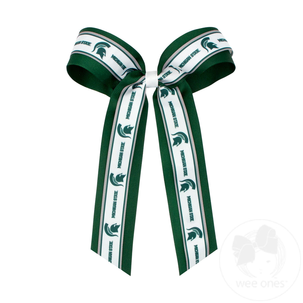 Large Michigan State Logo Ribbon Underlay Hair Bow with Streamer Tails