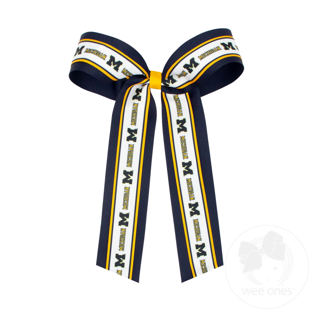 Large Michigan Logo Ribbon Underlay Hair Bow with Streamer Tails