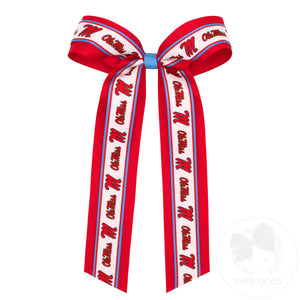 Large Ole Miss Logo Ribbon Underlay Hair Bow with Streamer Tails