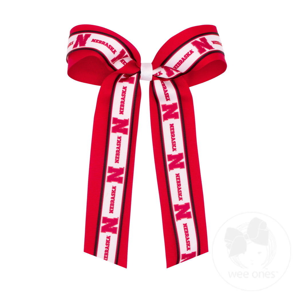 Large Nebraska Logo Ribbon Underlay Hair Bow with Streamer Tails