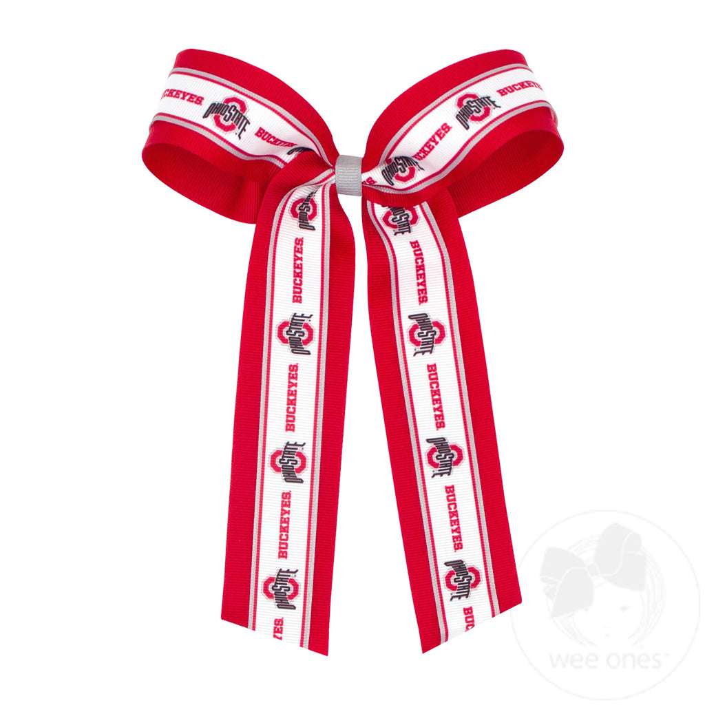 Large Ohio State Logo Ribbon Underlay Hair Bow with Streamer Tails