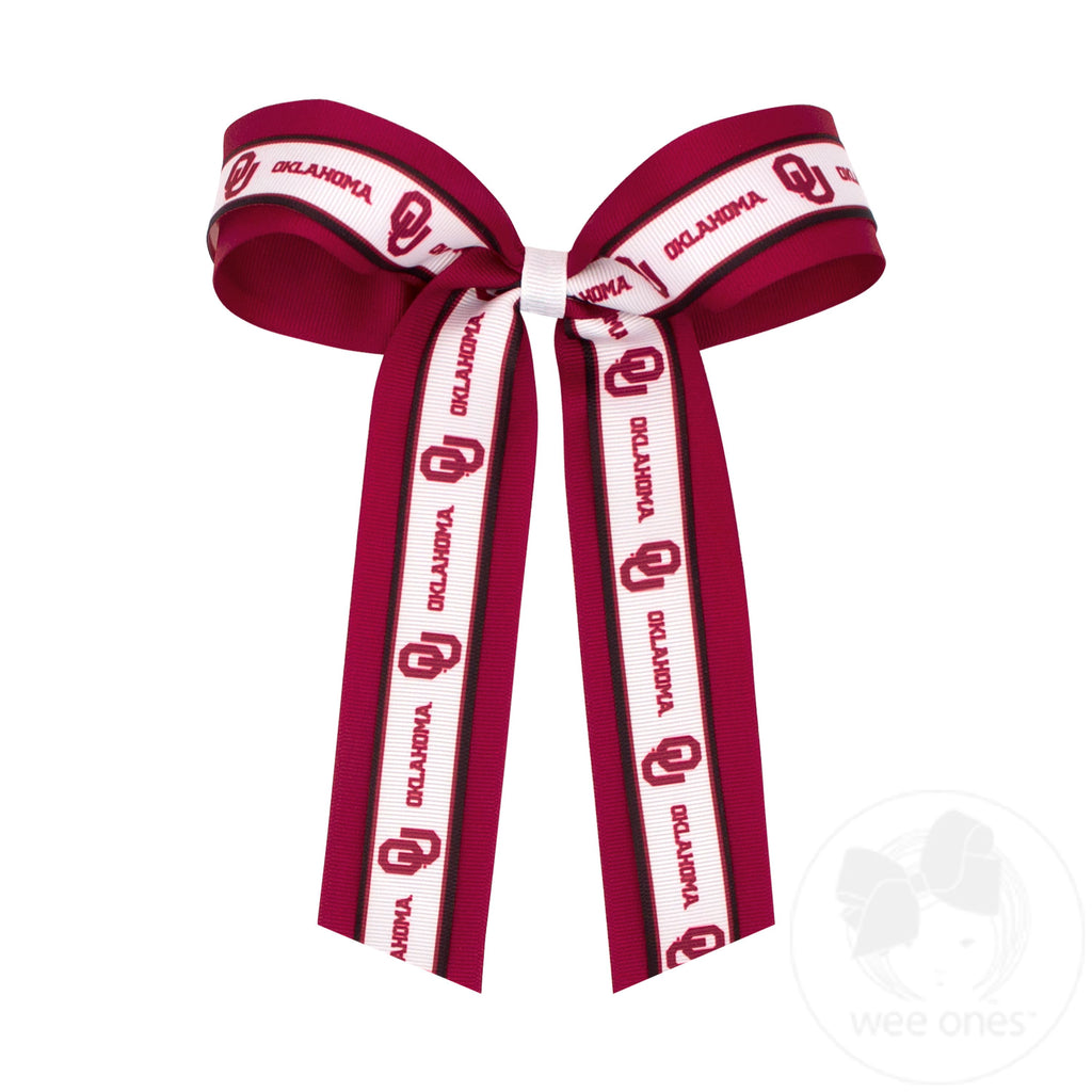 Large Oklahoma Logo Ribbon Underlay Hair Bow with Streamer Tails