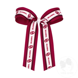 Large Oklahoma Logo Ribbon Underlay Hair Bow with Streamer Tails