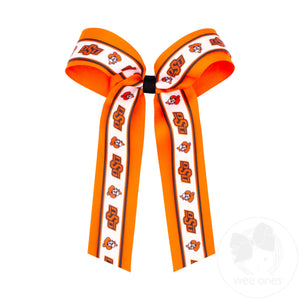 Large Oklahoma State Logo Ribbon Underlay Hair Bow with Streamer Tails