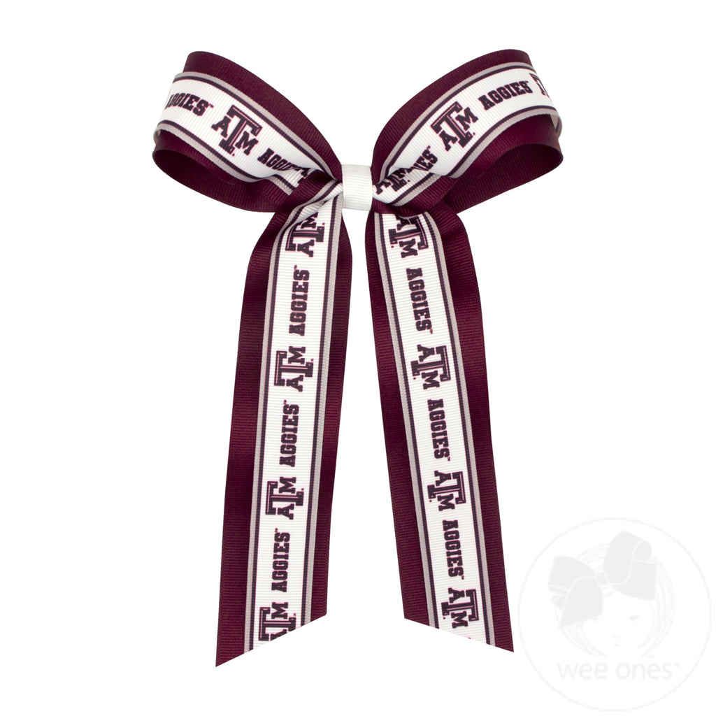 Large Texas A&M Logo Ribbon Underlay Hair Bow with Streamer Tails