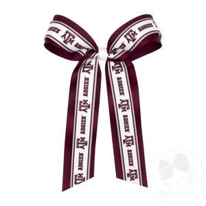Large Texas A&M Logo Ribbon Underlay Hair Bow with Streamer Tails