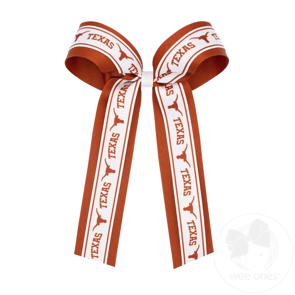 Large University of Texas Logo Ribbon Underlay Hair Bow with Streamer Tails
