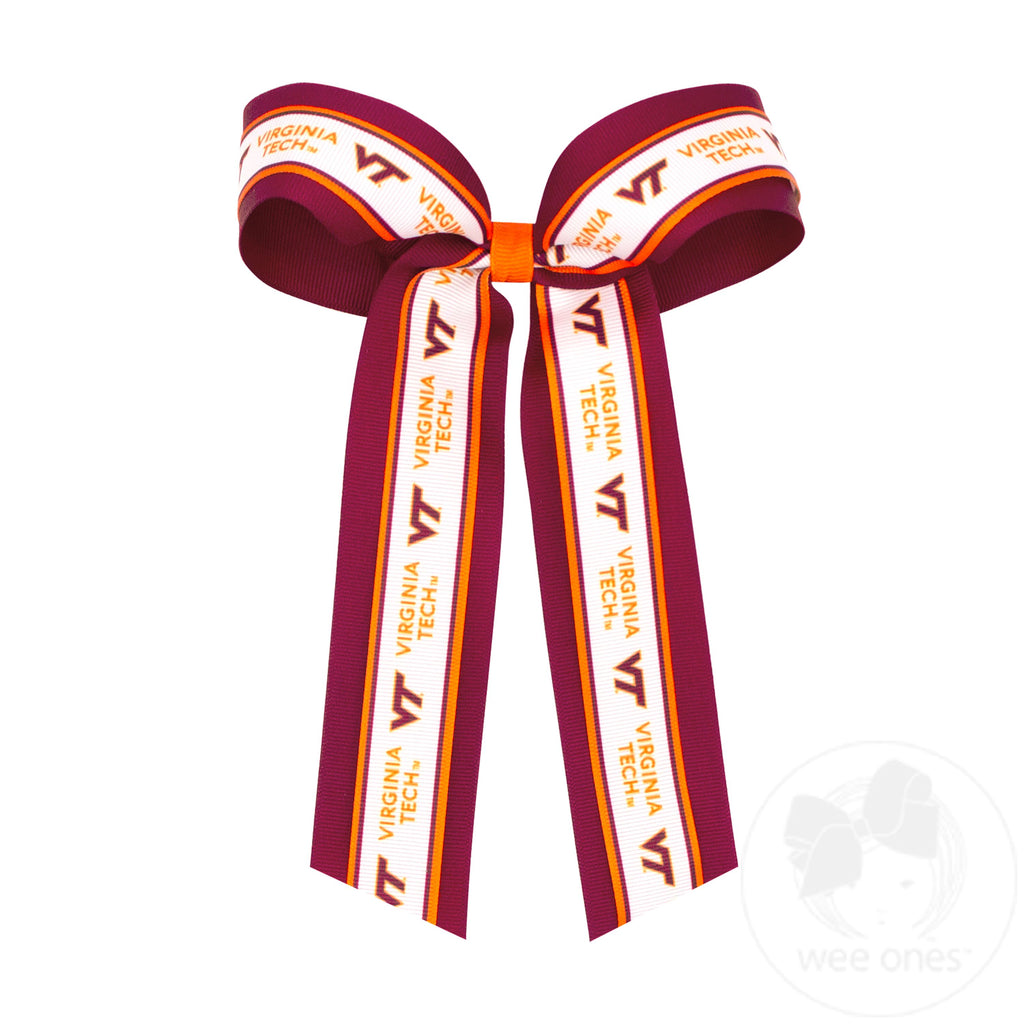 Large Virginia Tech Logo Ribbon Underlay Hair Bow with Streamer Tails