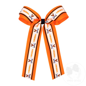 Large Virginia Logo Ribbon Underlay Hair Bow with Streamer Tails
