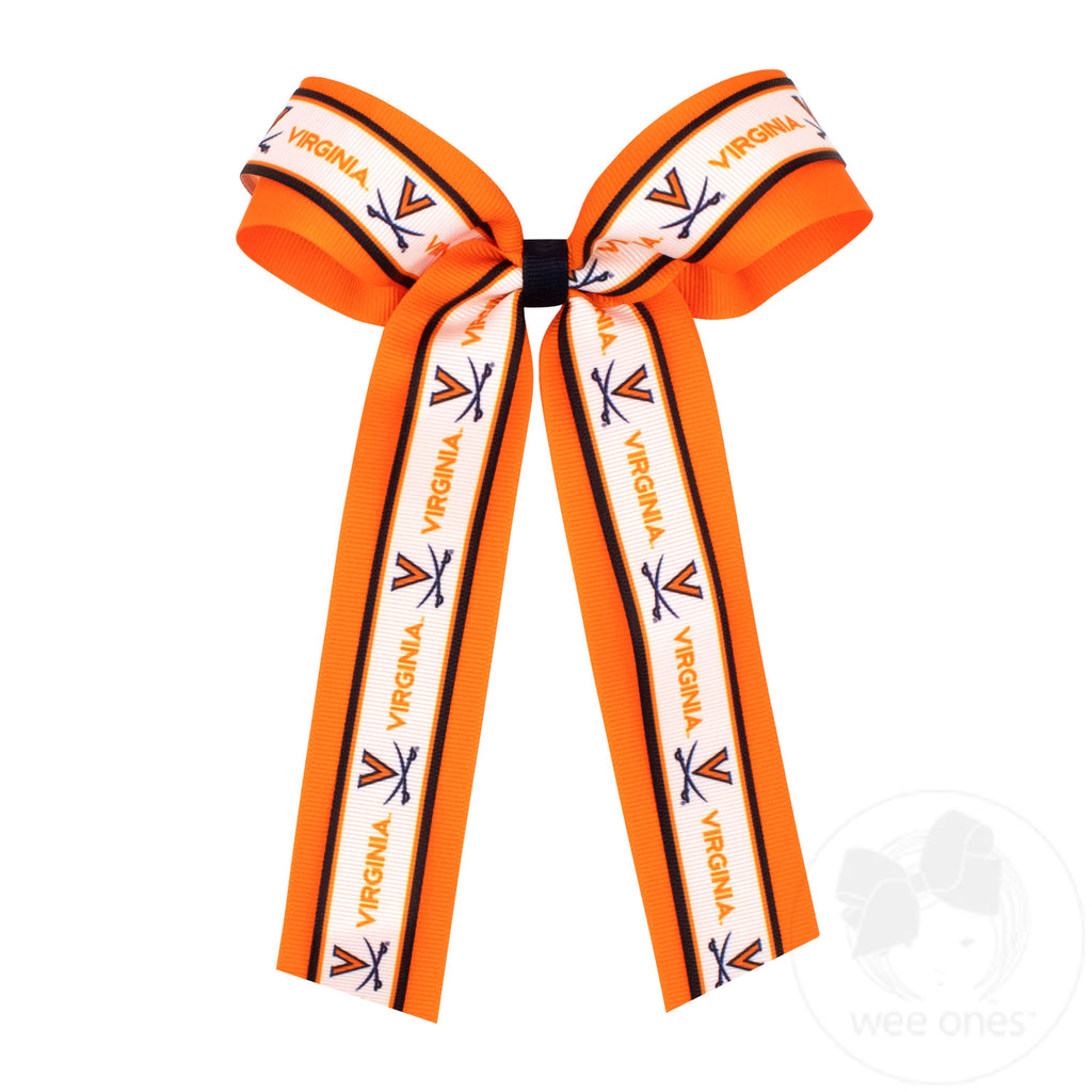 Large Virginia Logo Ribbon Underlay Hair Bow with Streamer Tails