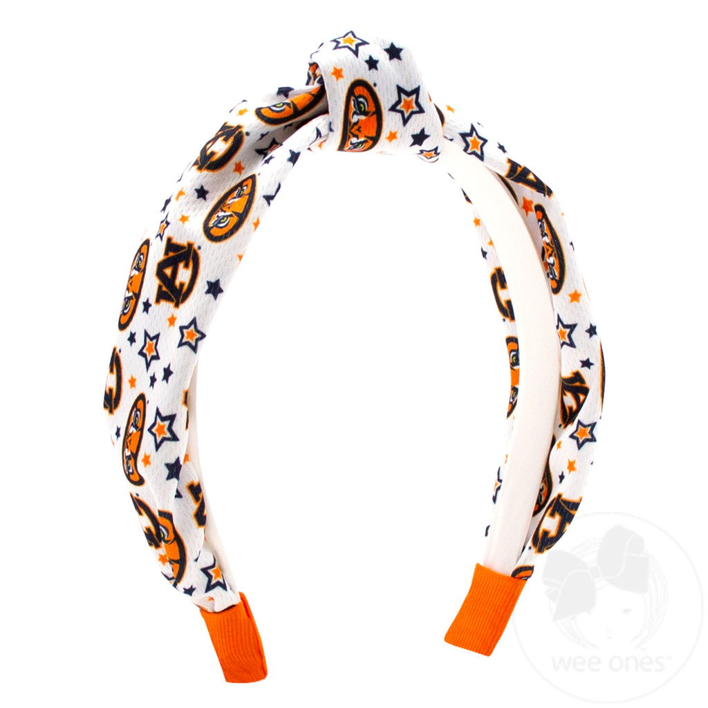 Signature Collegiate Logo Print Soft Ripple-Textured Knot Wrap Headband