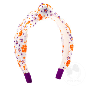 Signature Collegiate Logo Print Soft Ripple-Textured Knot Wrap Headband