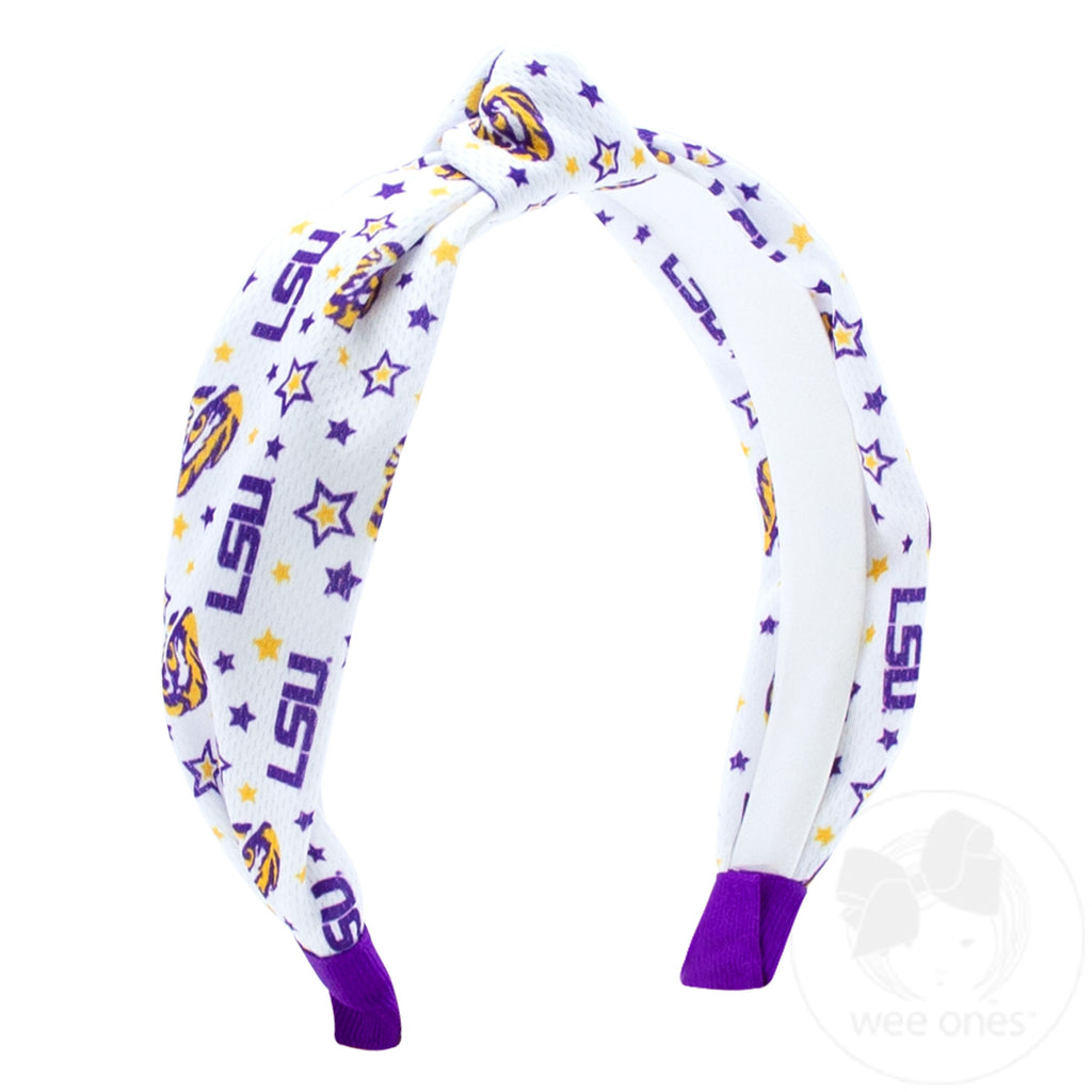 Signature Collegiate Logo Print Soft Ripple-Textured Knot Wrap Headband