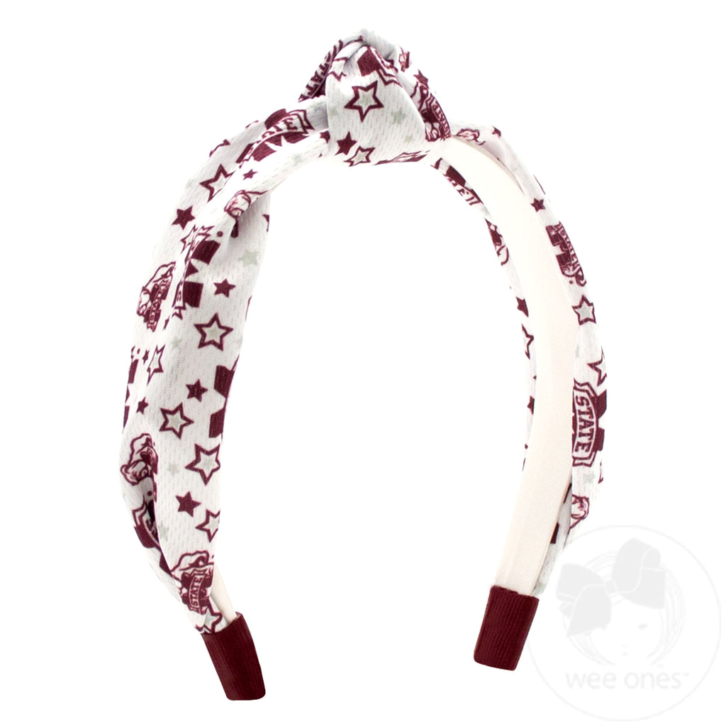 Signature Collegiate Logo Print Soft Ripple-Textured Knot Wrap Headband