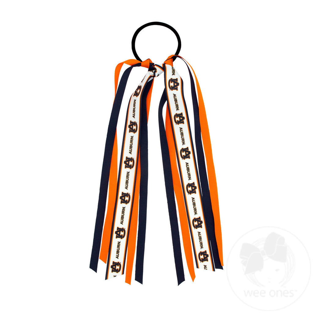 Auburn Logo Print Streamer Ribbons on Ponytail