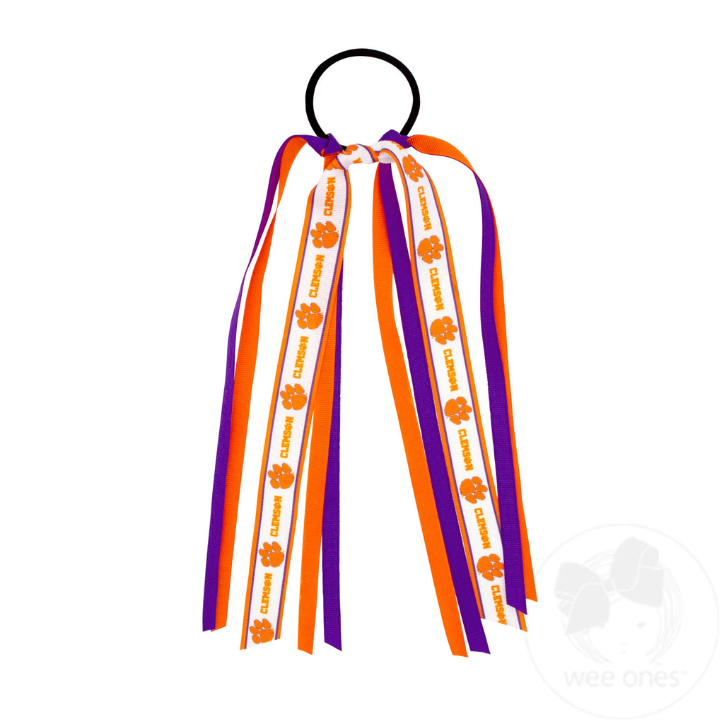 Clemson Logo Print Streamer Ribbons on Ponytail