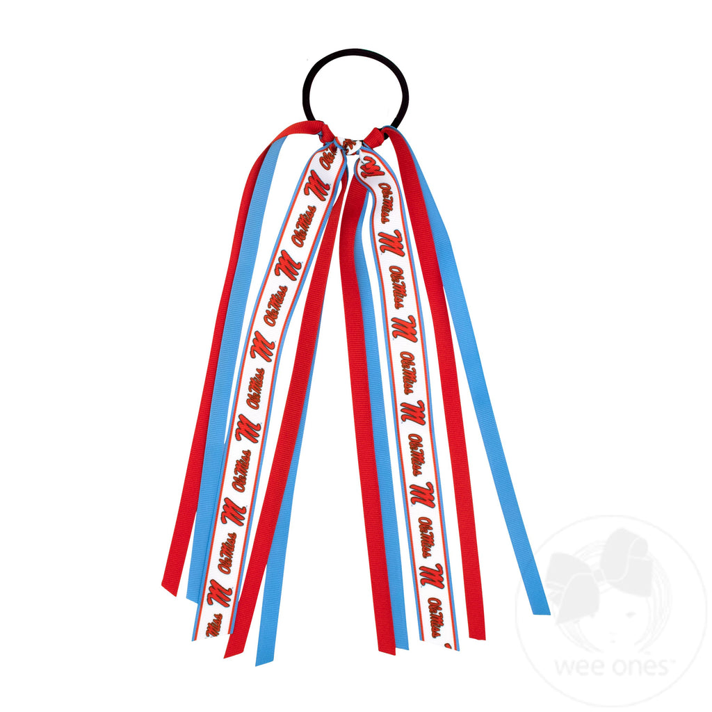 Ole Miss Logo Print Streamer Ribbons on Ponytail