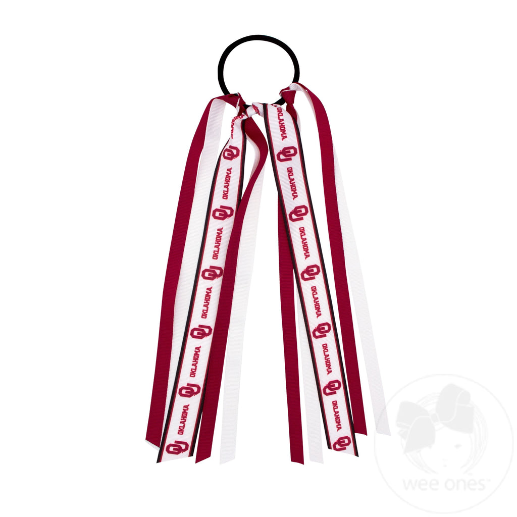 Oklahoma Logo Print Streamer Ribbons on Ponytail
