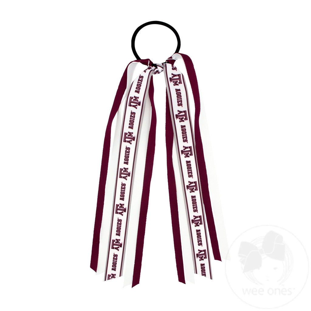 Texas A&M Logo Print Streamer Ribbons on Ponytail