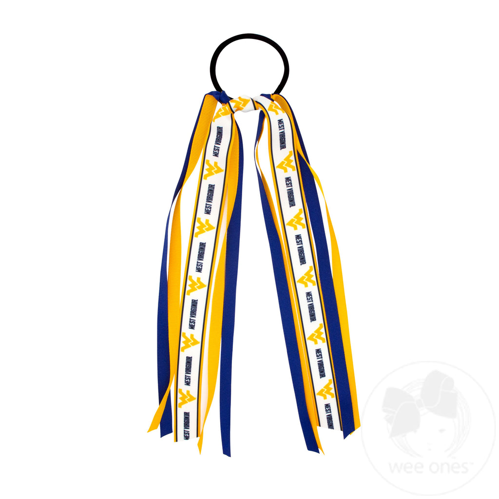 West Virginia Logo Print Streamer Ribbons on Ponytail