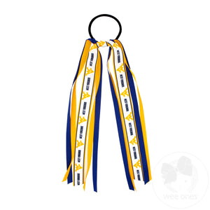 West Virginia Logo Print Streamer Ribbons on Ponytail